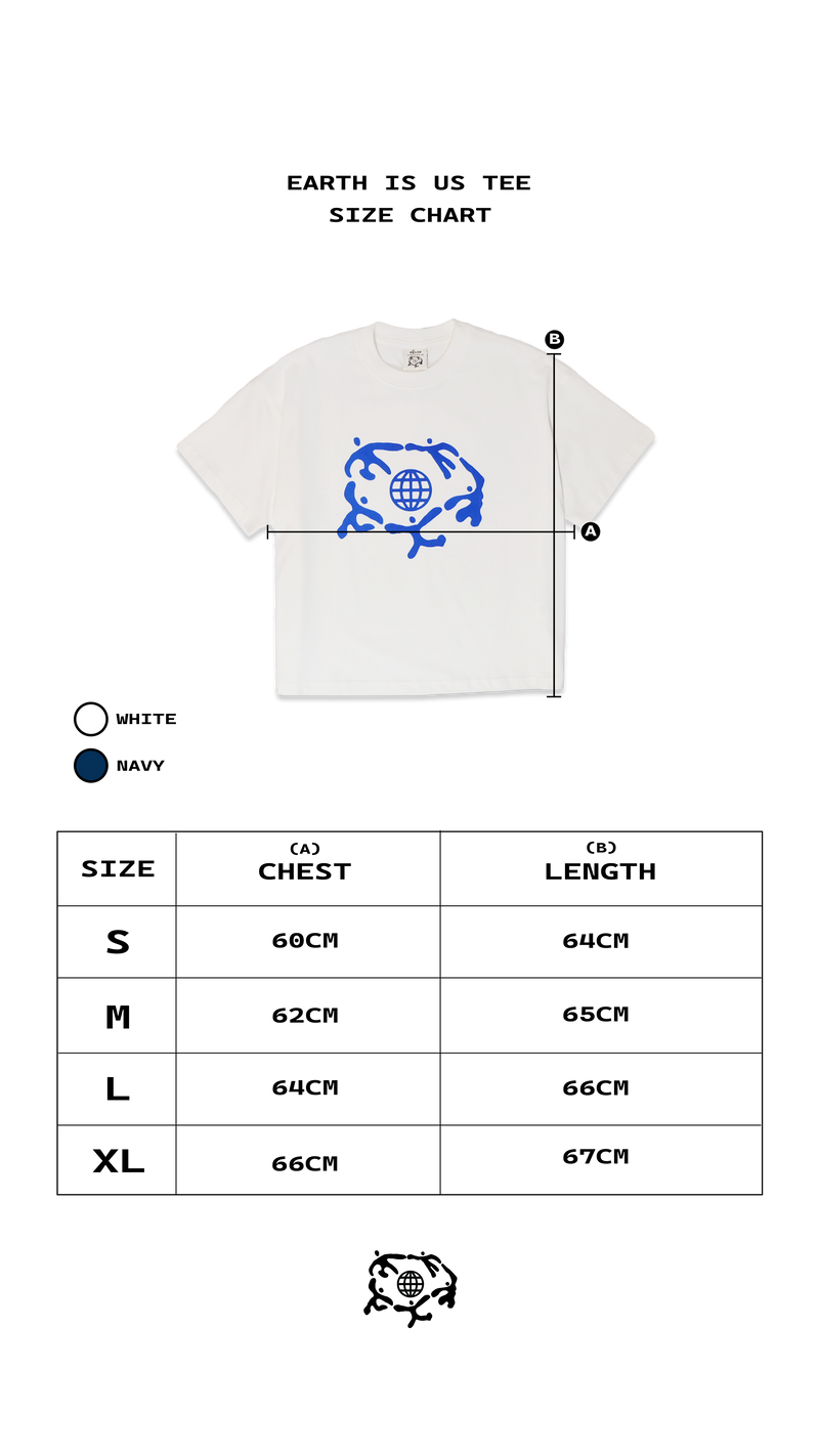 Size chart for EARTH IS US TEE - White